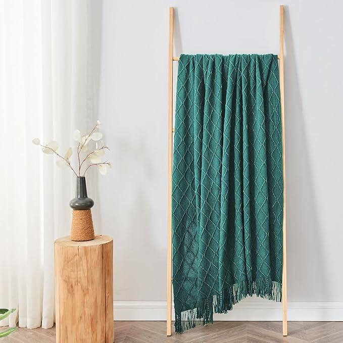 inhand Blue Knitted Throw Blanket for Couch and Bed, 50"x60" | Soft Cozy Knit Blanket with Tassel, Lightweight Decorative Blankets and Throws, Farmhouse Warm Woven for Men and Women