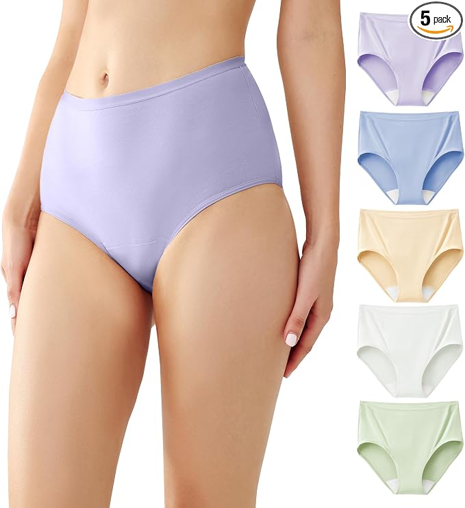 Battewa Quick Dry Incontinence Underwear for Women High Waisted Leak Proof Panties Washable Postpartum Bladder Control Cotton Briefs (Multicolor, 2X-Large, 5 Pack)