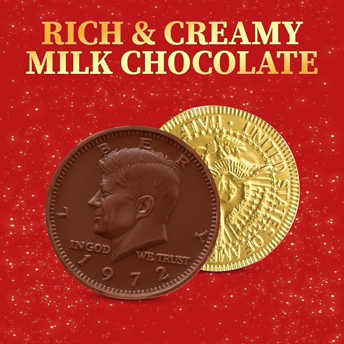 Gold Chocolate Coins, 50 Pack of Gold Chocolate Coins Bulk, Ideal Coin Candy for Themed Parties, Events and Celebrations, Perfect for Gift Bags and Festive Decorations for st patricks day.