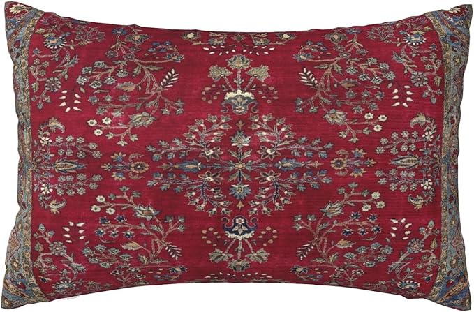 Central Red Persian Silk Rug Print Pillow Covers Decorative Lumbar Throw Pillowcase 12x20 Inch Couch Cushion Cover for Home Decor Living Room Bedroom College Dorm Bed Car Sofa