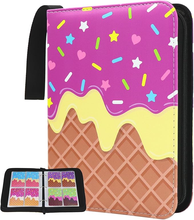 Cute Ice Cream Cake Card Binder, 400 Pocket Card Album for Girls Gifts, Ice Cream Donut Trading Game Card Holder Album for Standard Size Cards, Collectible Game Collection Case (Purple)