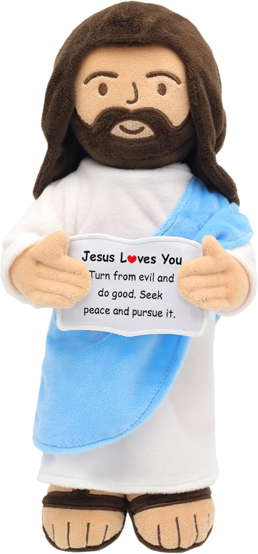 Jesus Plush, 13" Jesus Stuffed Plushie Doll with Positive Card for Christmas Religious Easter Church Sunday School Toy Gift for Kids (B)