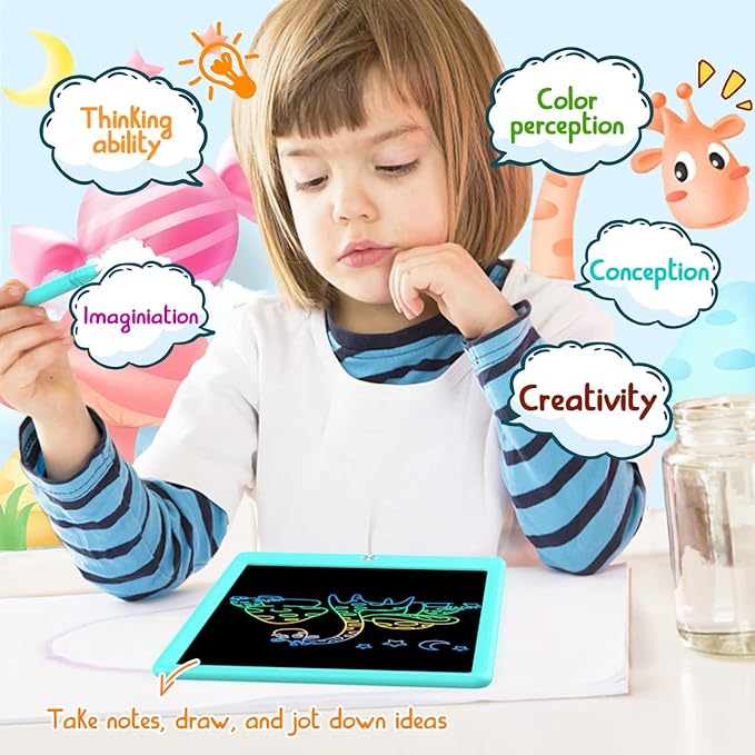 LCD Writing Tablet Doodle Board, Colorful Drawing Pad, Electronic Drawing Tablet, Drawing Pads,Travel Gifts for Kids Ages 3 4 5 6 7 8 Year Old Girls Boys (10.5 inch, Blue&Yellow)