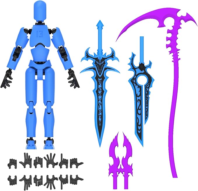 Glowing Titan 13 Action Figure Set Already Assembled, T13 Action Figures with Weapons Accessories 3D Printed T 13 Lucky Robo Dummy Nova 13 Action Figures, Figura de acción t13 (Blue)
