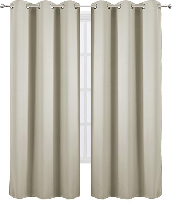 LEMOMO Light Beige Thermal Blackout Curtains/42 x 95 Inch/Set of 2 Panels Room Darkening Curtains for Bedroom