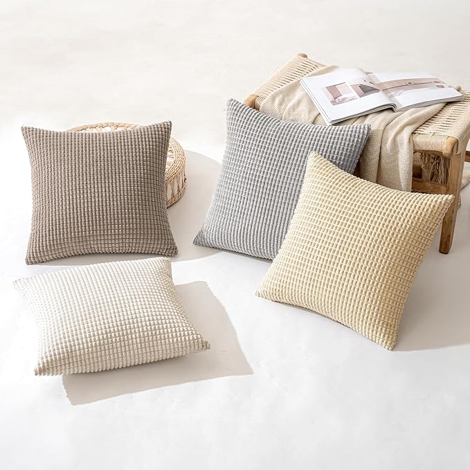 MIULEE Neutral Harmony Decorative Pillow Covers 20x20 Inch Set of 4 | Rustic Farmhouse Boho Soft Throw Pillows, Corduroy Couch Pillowcases, Nordic Home Decor for Sofa Living Room Bed
