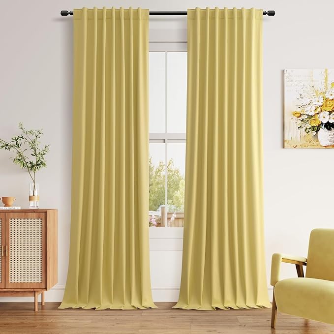 Guken Yellow 100% Blackout Linen Curtains 84 Inch Length 2 Panels Set for Living Room Bedroom Back Tab/Rod Pocket Thermal Insulated Black Out Drapes Room Darkening Window Curtains 84 Inches Long
