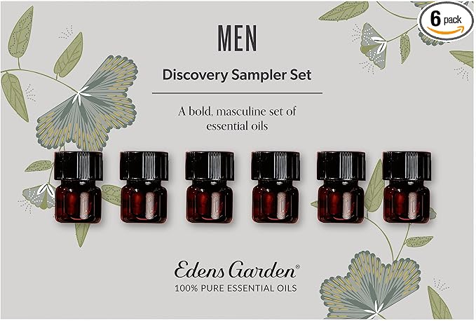Edens Garden Men Essential Oils Discovery Sampler 6 Set – 100% Pure Therapeutic Grade Essential Oils For Men's Natural Cologne, Skin Care & Home Diffusers – Aromatherapy Wellness Gift, .92 ml / 6 Pack