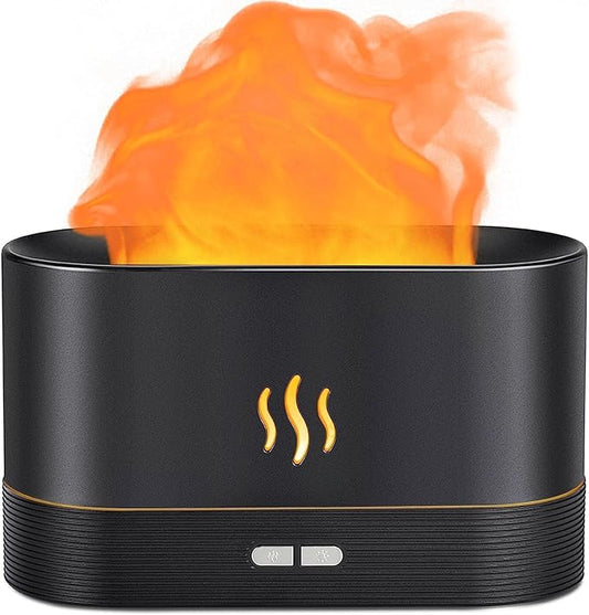 Aegci Flame Air Diffuser Humidifier, 180ML Essential Oil Diffuser with Fire Mist Effect, Ultrasonic Aroma Diffuser, 2 Brightness Modes, Auto-Off, for Bedroom Home Office(Black)