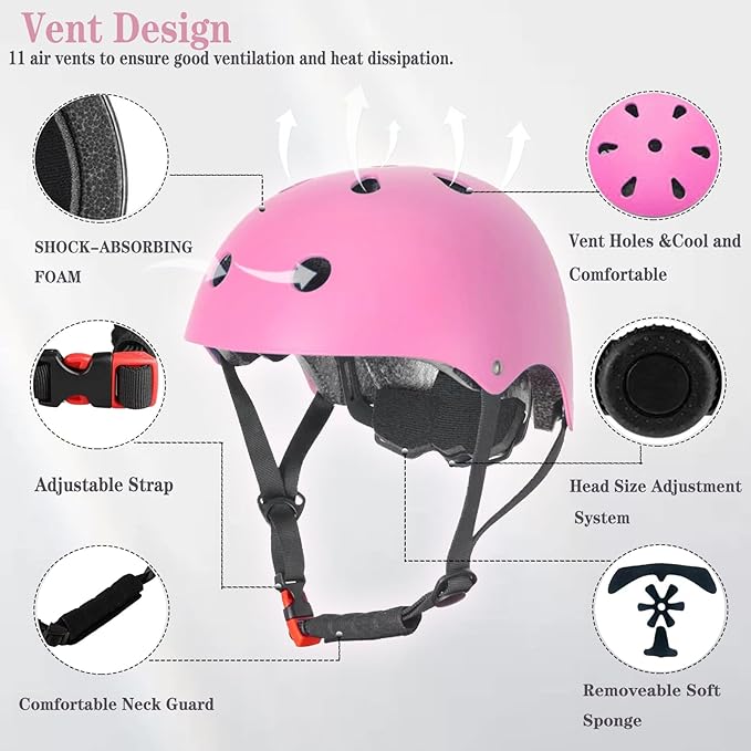 Kids Helmet,Toddler Skateboard Helmets for Ages 2-3-5-8-14 Years Boys Girls with Knee and Elbow Pads Wrist Guards fit Roller Skates,Skateboarding,Skating Scooter Adjustable Kids Helmet