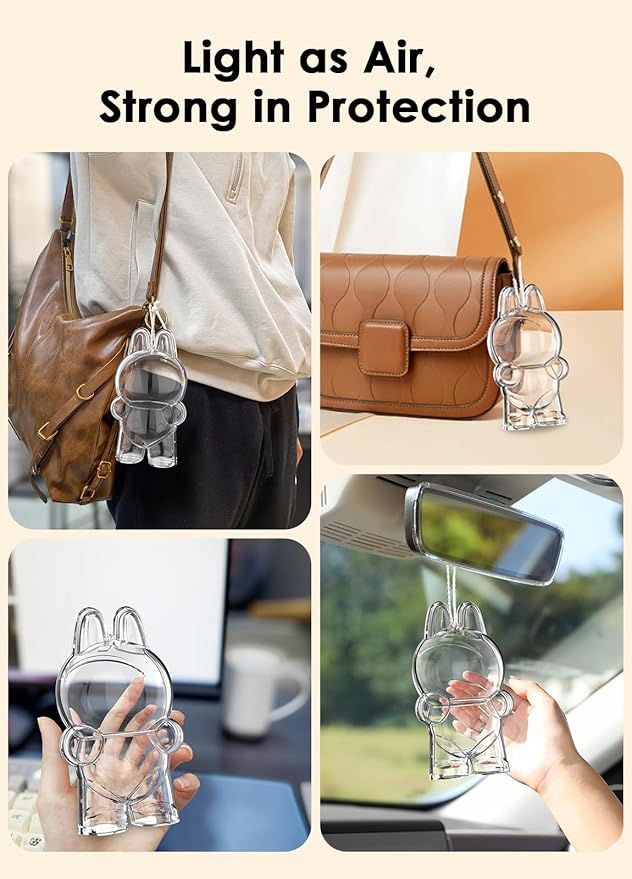 Protective Case Compatible with Standing Figure(Macaron to 3.0) - Clear Collector Storage Box with Silicone Strap,Dustproof Scratch-Resistant Portable Hanging Case for Standing(Figure Not Included