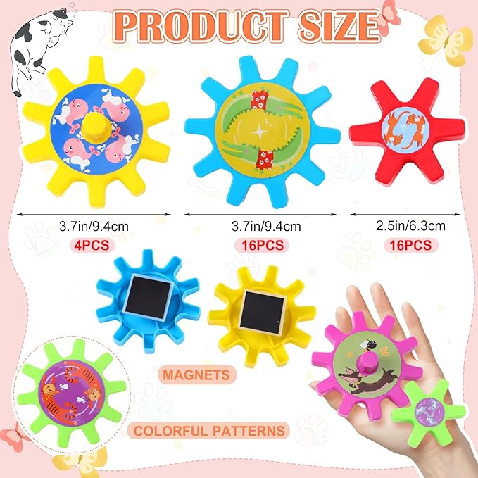 36 Pcs Magnetic Gears Interchangeable Learn Magnetic Spinning Gears for Magnetism Refrigerator or Whiteboard (Animal)