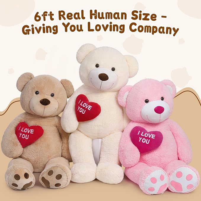 MaoGoLan Big Teddy Bear 6 Feet for Girlfriend - I Love You Red Heart Giant Stuffed Animal - Huge Valentines Plush for Boyfriend,Wife,Lover - Valentine's, Anniversary, Birthday