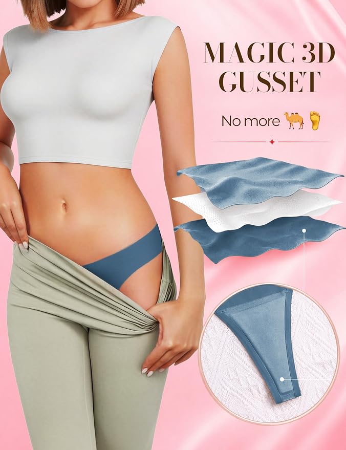 Thongs Seamless Underwear for Women No Show Thong Panty Liners Breathable Sexy Stretch Buttery Soft G-String Panties