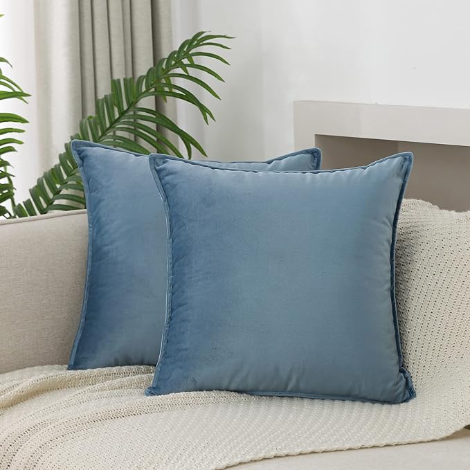 Velvet Stone Blue Throw Pillow Covers 18”x18”Pack of 2 Soft Decorative | Square Cushion Covers for Couch Sofa Bed Livingroom Car Home Decor,45x45Cm