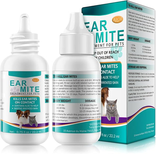 Daiasns Ear Mite Treatment for Cats & Dogs - Fast-Acting Ear Mite Drops, Dog Ear Infection Treatment, Ear Mite Treatment for Dog Yeast Infection, 100% Natural for Ear Relief - 0.75 fl oz (Pack of 2)