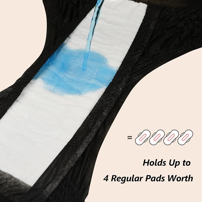 MOLLIS Disposable Period Underwear for Women, Postpartum Panties, Maternity Knickers Heavy Flow Leak Proof, Unscented, Black, Small/Medium, 8 Count