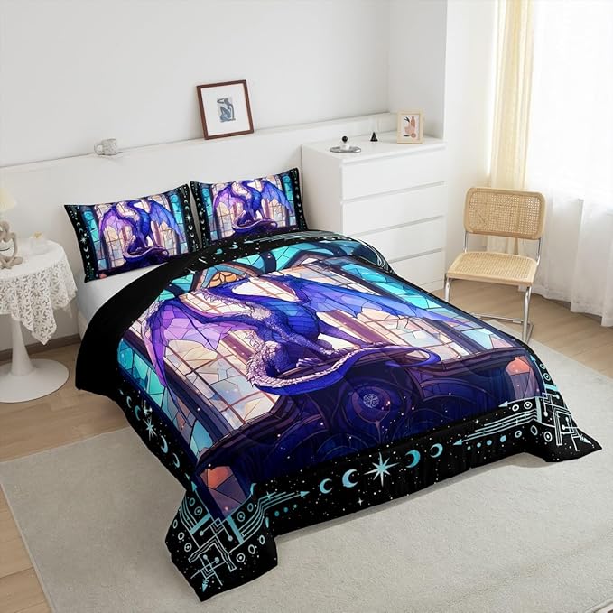 Feelyou Dragon Comforter Set King Size Comforter for Boys Girls Teens Modern Bedding Set Dragon Decor Duvet Set Room Decor Purple Quilt Set