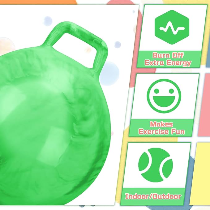 Kids Bouncy Hopper Ball with Handle Jumping Hopping Exercise Balls for Toddlers Boys Girls Indoor Outdoors Sports School Games Exercise Gifts(18 Inch,Marbled Green)