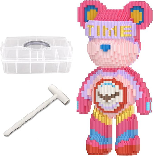 Bear Building Blocks with Organizer Bins (3000PCS), Fluorescent Bricks & Stroage Drawer, Gift for Adults & Kids, Ideal for Home & Office Decor, QR Code User Manual, 8881