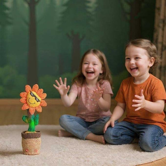 Easfan Dancing Sunflower Singing Talking Shaking Glowing Interactive Toy Repeats What You Say Electric Cute Sunflower Plush Toy Birthday Christmas Festival Gifts for Toddlers Kids,13.5’’