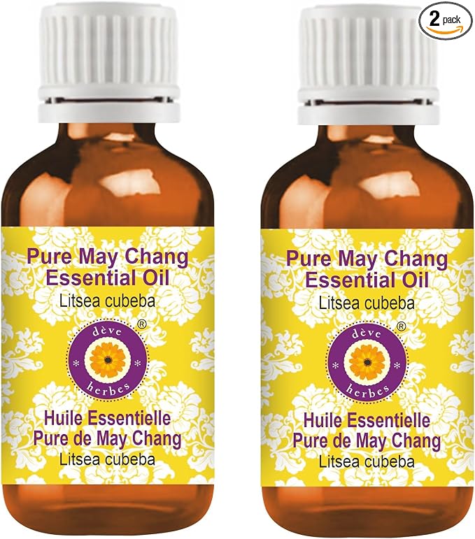 Deve Herbes Pure May Chang Essential Oil (Litsea cubeba) Steam Distilled (Pack of Two) 100ml X 2 (6.76 oz)