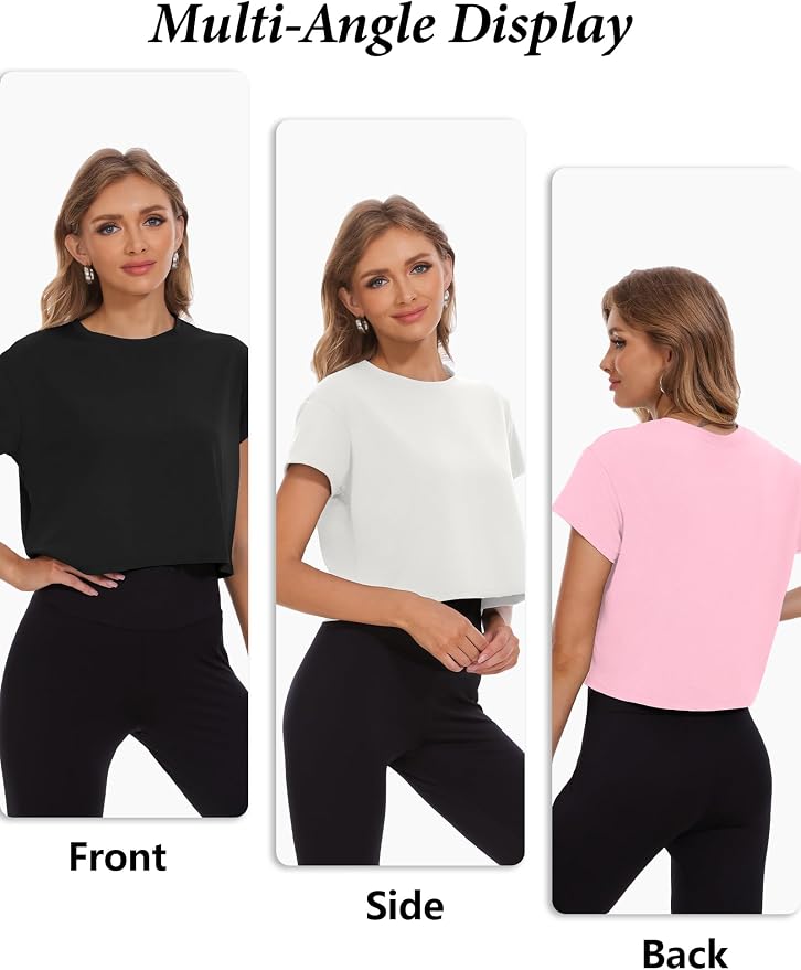 Dalavch 4/6 Pack Women's Crop Top Short Sleeve Athletic Workout Loose Fit | Sports, Exercise, Yoga, Running, Hiking, Gym, Boxy, Baggy, Casual, Tees, Activewear, Cropped, T-Shirts