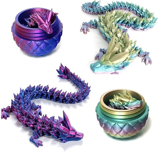 Pigmiss 2Packs 3D Printed Dragon Egg Crystal Dragon Fidget Toy Full Articulated Dragon Mystery Dragon Eggs with Dragon Inside Home Office Desk Decor Gifts Toys (Purple+Rainbow)