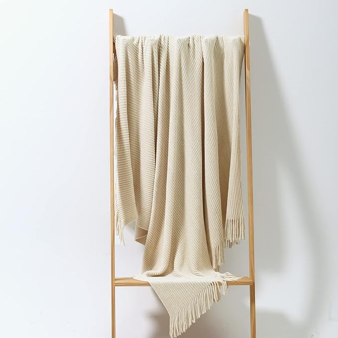 CREVENT Super Cozy Soft and Warm Chenille Throw Blanket for Sofa Couch Chair Bed, Spring Summer Fall All Season Use, Gift for Mom Girlfriend (50''X60'' Ivory)