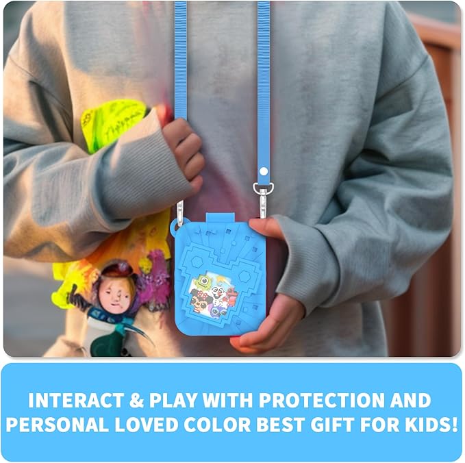 Soft Silicone Case for Bitzee Disney Interactive Toy Digital Pet, Shockproof and Protective Carrying Case for Bitzee Disney Virtual Electronic Pets with Lanyard (Blue)