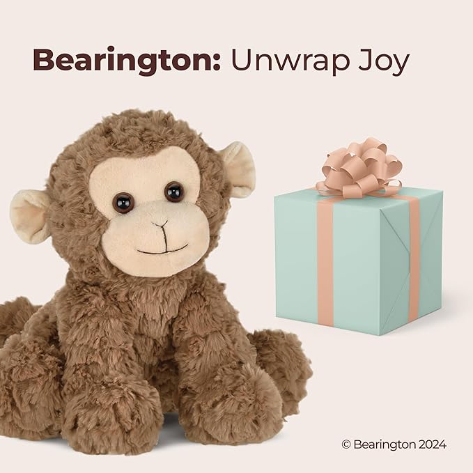 Bearington Collection Monkey Stuffed Animal Giggles Plush - 10.5 in Brown Soft Fur - Cuddly & Huggable Stuffed Monkey for Babies & Kids