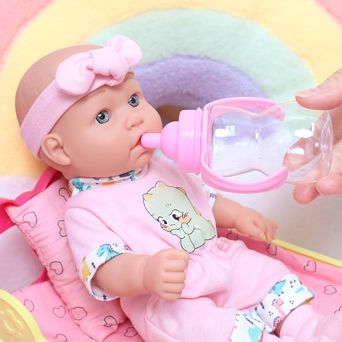 UNICORN ELEMENT 12 Inch Baby Doll and Clothes and Accessories，inches 12 inch New Born Vinyl Baby Dolls, 2 Sets of Doll Clothes, Diapers, Feeding Bottle, Pacifier, Toddlers 3+ Years