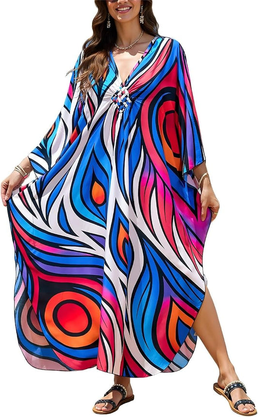 Mumu Dresses for Women Plus Size, Bohemian Kaftan Beach Cover Up Long Maxi Nightgown Soft Loungewear