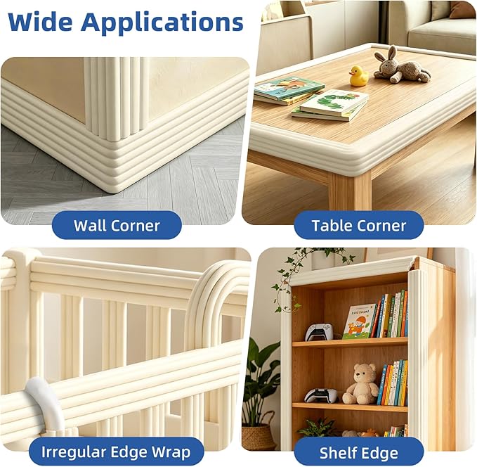 Edge Protectors for Baby, Extra Wide Guards, 6.5ft x 3.15 in, Off White | Soft Foam Bumper Edge Cushion for Table, Furniture, Crib, Wall, Fireplace