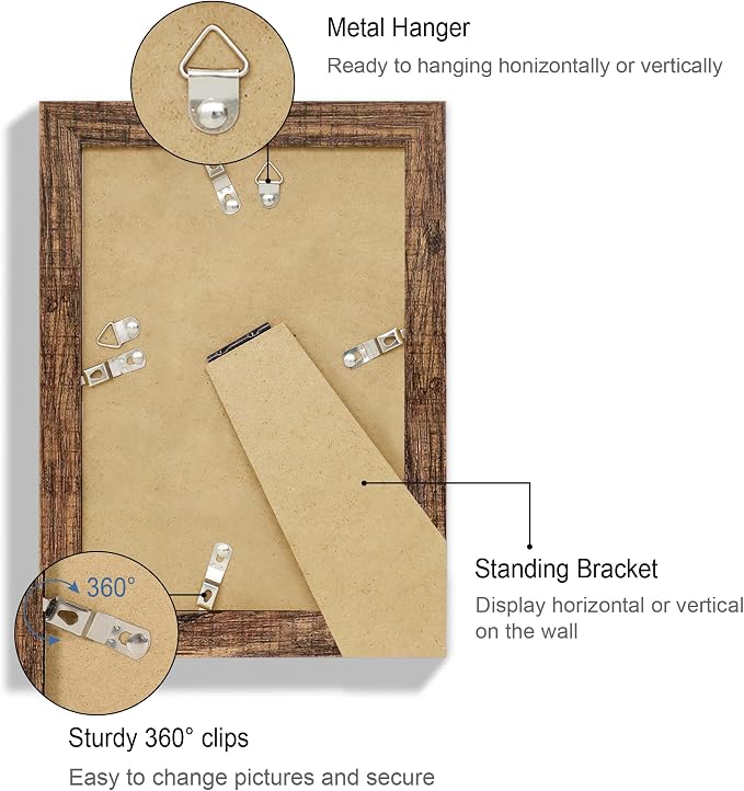 Hongkee 5.5 x 8.5 Diploma Frame Set of 4, Made of Real Glass and Rustic Brown Frame, 5.5 by 8.5 Photo for Wall or Tabletop