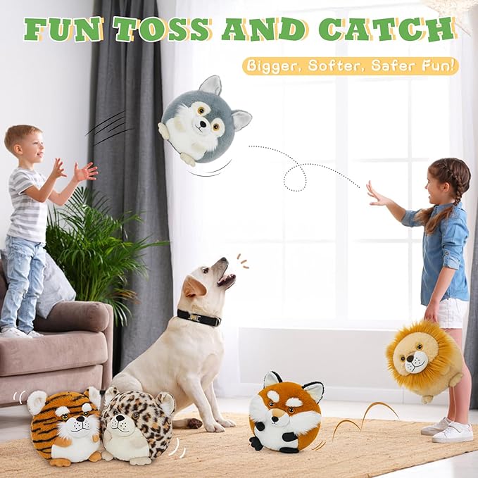 MaoGoLan 3Pcs Fox Stuffed Animal Plush Wolf Toy Lion Plush Big Stuffed Safari Animal Pillows for Kids, Women Valentine's Day Gifts Christmas Baby Shower Party Decorations