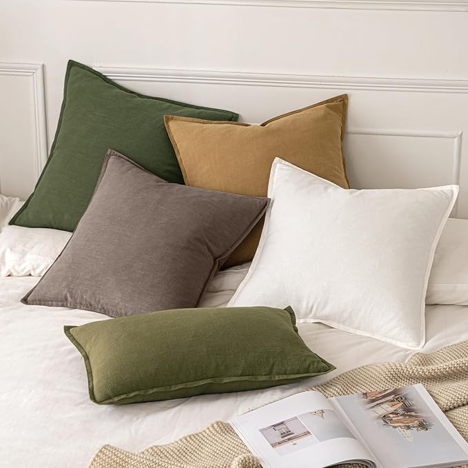 MIULEE Decorative Linen Euro Sham Pillow Covers 24x24 Malt Ball | Boho Farmhouse Fall Autumn Couch Throw Pillows for Bed, Pack of 2 Accent Modern Pillowcases, Sofa Livingroom Home Decor