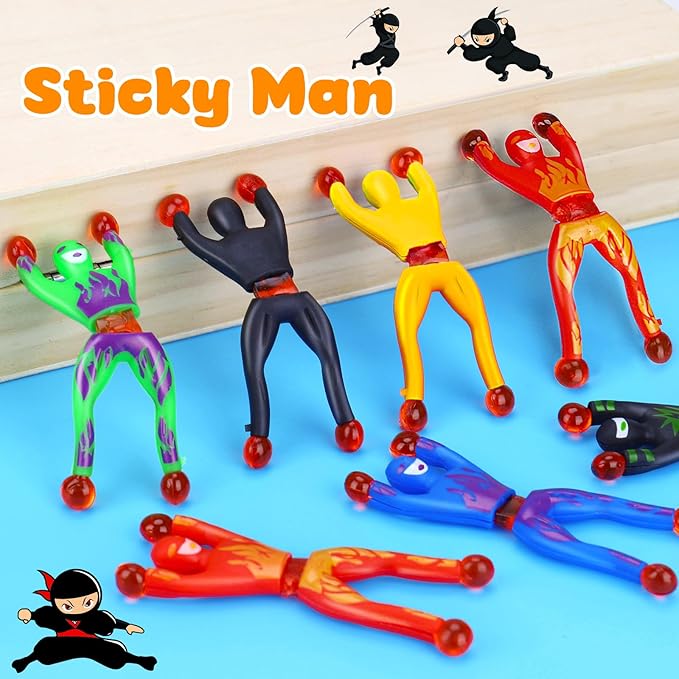 AugToy Sticky Wall Climbing Men Ninja Toys Fun Fidget Sensory Toy Filler Stuffers Party Favor Gift for Kids Classroom School Boy Girl Birthday Goodie Bag Pinata Treat Bulk Exchange Prize