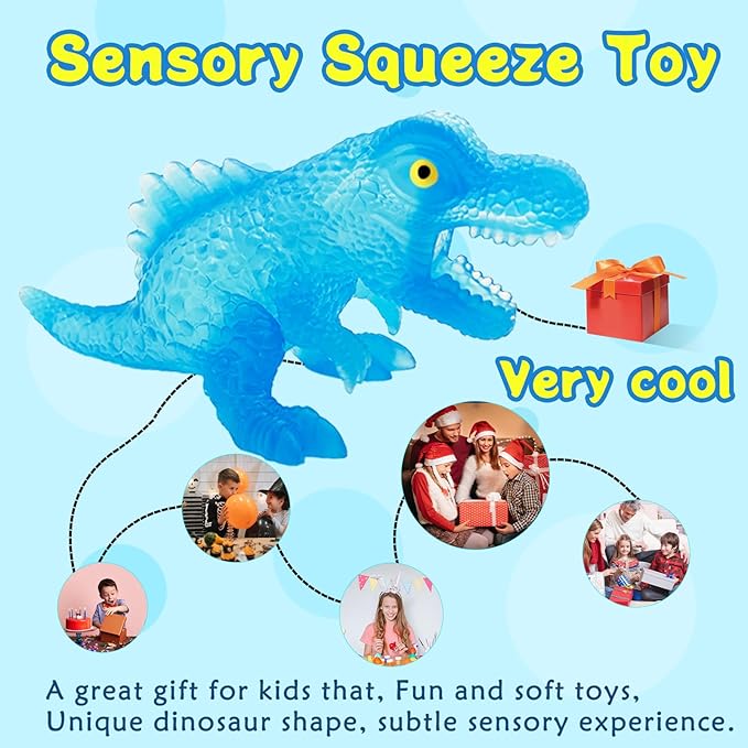 BENSE 4.4" Squishy Sensory Fidget Toy with Dinosaur - Realistic Stress Relief Fidget Toy for Kids & Adults, Anxiety Relief Party Favors & Birthday Gift for Boys Girls (Blue, Ages 3+)