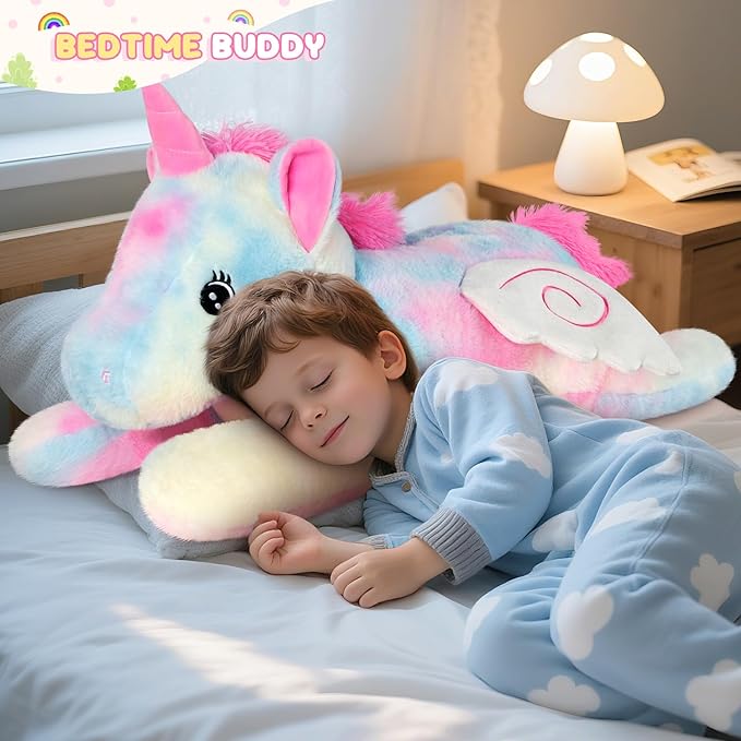 Giant Rainbow Unicorn Stuffed Animal 30", Jumbo Soft Big Stuffed Animals, Giant Plush Toys Hugging Pillow for Stress Relief & Sleep Aid, Huge Cuddly Cute Plushies Unicorn Gifts for Kid Adult