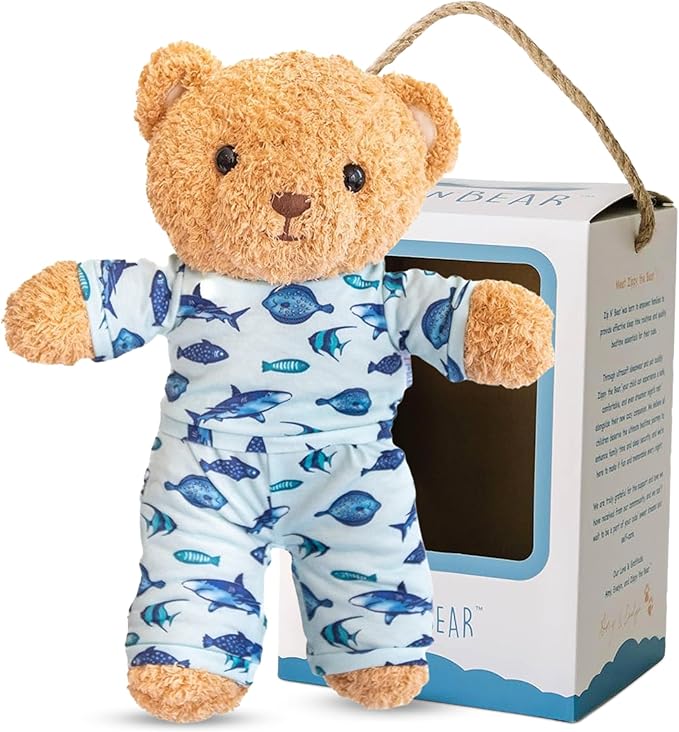 Zip N' Bear Soft Plush Teddy Bear Stuffed Animal with Fin Frenzy Pajamas - Zippy The Bear Cute Cuddly Plush Toy, Perfect Sensory Teddy for Kids, Toddlers - Adorable Gift & Bedtime Companion