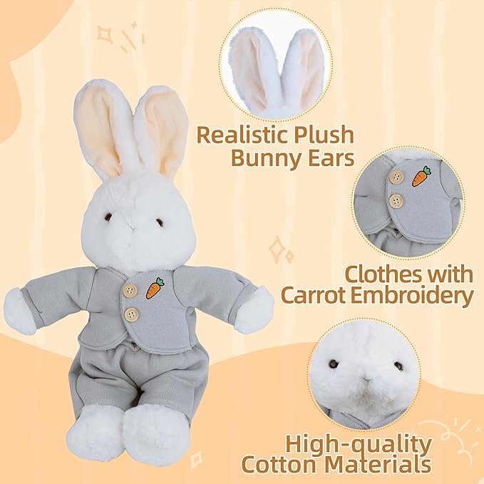 Bunny Stuffed Animal with Clothes, Bunny Plush Toys with Floppy Ears, 19 Inches Conejos De Peluche Soft Rabbit Stuffed Animals Cuddly Toys Gifts for Kids Girls Birthday Valentine Easter Room Decor