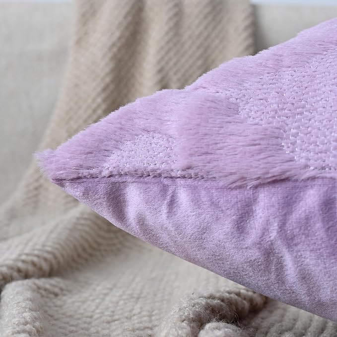 Set of 2 Soft Moroccan Throw Pillow Covers 18x18 Inch Plush Boho Decorative Pillow Cover Accent Cushion Case for Couch Sofa Bed, Purple