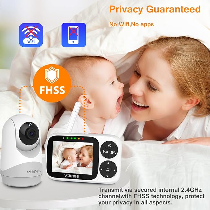 VTimes No WiFi Baby Camera Monitor, 3.2" IPS Display, Portable Video Monitor, Two-Way Talk, Night Vision, VOX Mode, Pan-Tilt-Zoom, Alarm, 1000ft Long Range for Baby, Elderly & Pet