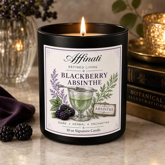 Affinati BlackBerry Absinthe 10 oz Scented Candle – Long Lasting Luxury Soy Blend Candle for Home, Strong Scent Throw Dark Fruit Exotic Aromatherapy Candles, Clean Burning Home Fragrance Gift