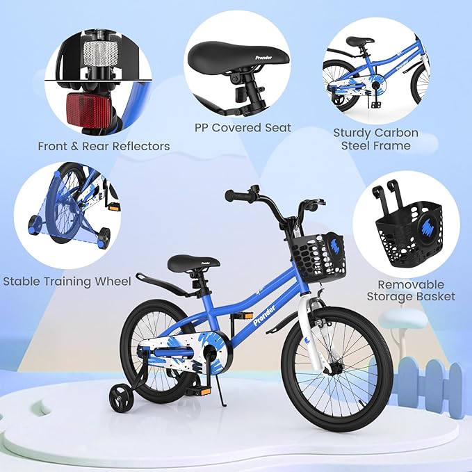 BABY JOY Kids Bike, 12 14 16 18 20 Inch Children Bikes for Boys Girls Teens 3-8 8+ Years w/Training Wheels or Kickstand, Handbrake, Coaster Brake & Removable Basket, Kids Bicycle of Multiple Colors