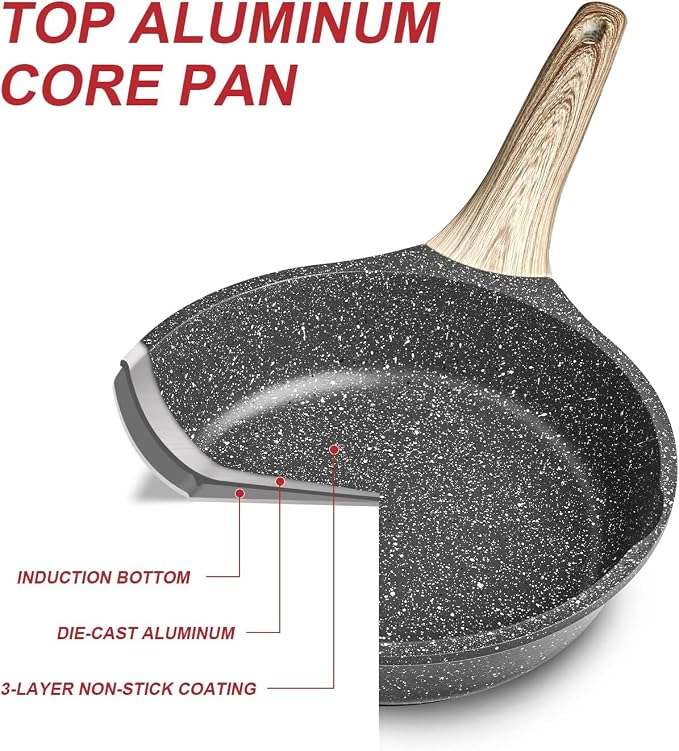 Caannasweis Granite Small Nonstick Frying Pan 8Inch with Lid for Stove Top | Frying Pan Skillet, Non Stick Omelet Pan, Omelet Egg Pan, Stone Cookware Chef's Pan, Induction Compatible, PFOA Free 8 Inch