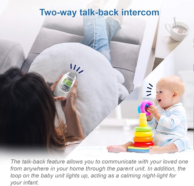 VTech Communications DM221 Audio Baby Monitor with up to 1,000 ft of Range, Vibrating Sound-Alert, Talk Back Intercom & Night Light Loop, White/Silver