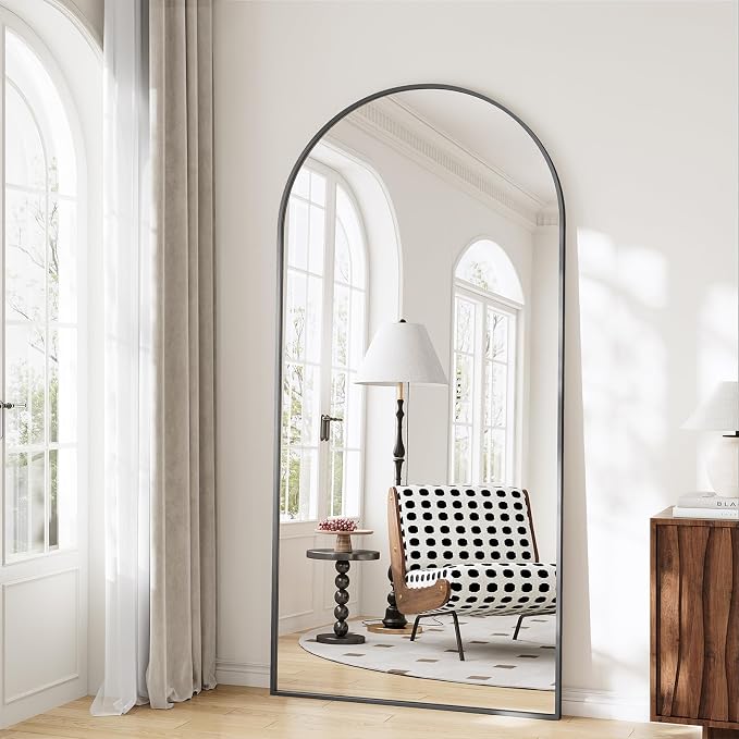 Large Full Length Mirror, 30"x71" Arched Floor Mirror Full Length with Stand, Room Decor Big Full Body Mirror with HD Tempered Glass Aluminum Frame for Bedroom Living Room, Black