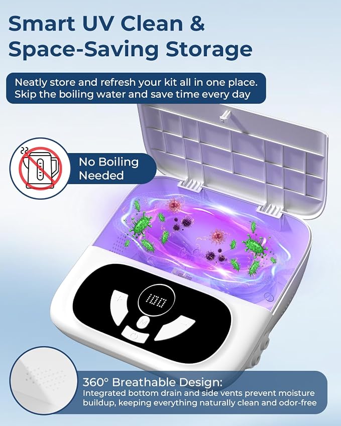 Enemas for Colon Cleanse Men and Women, Comfortable Home Wash Electric Enema Kit with UVc Storage Box, 1-100 Adjustable Pressure for Personal Care, 2 Spray Modes-18 Nozzles, External Water Supply
